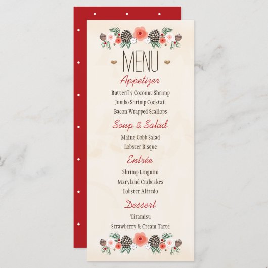  Bloemen Kerst Pine Kegeltje Trouwmenu Menu (Voorkant / Achterkant)