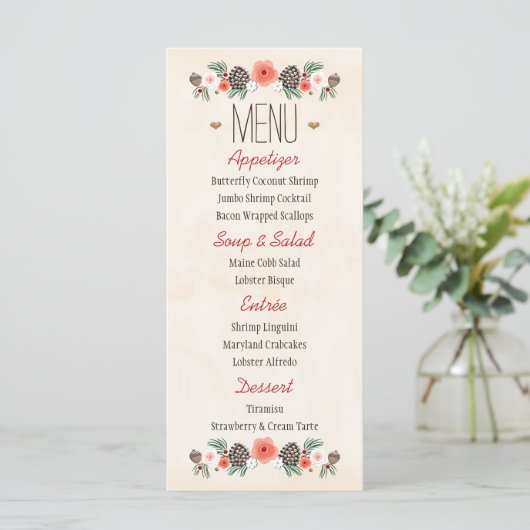 Bloemen Kerst Pine Kegeltje Trouwmenu Menu (Staand voorkant)