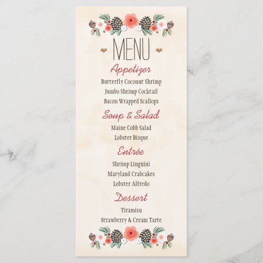  Bloemen Kerst Pine Kegeltje Trouwmenu Menu (Voorkant)