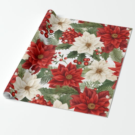 Bloemen Kerst Wrapping Papier 30INX30FT (Uitgerold)