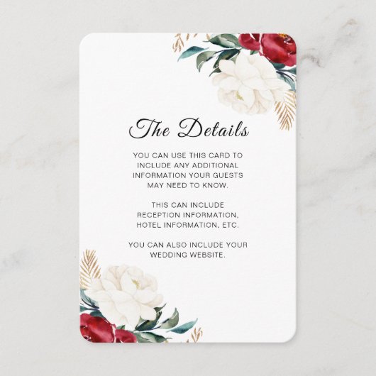 Bloemen Kerstbruiloft Details Informatiekaartje (Voorkant)