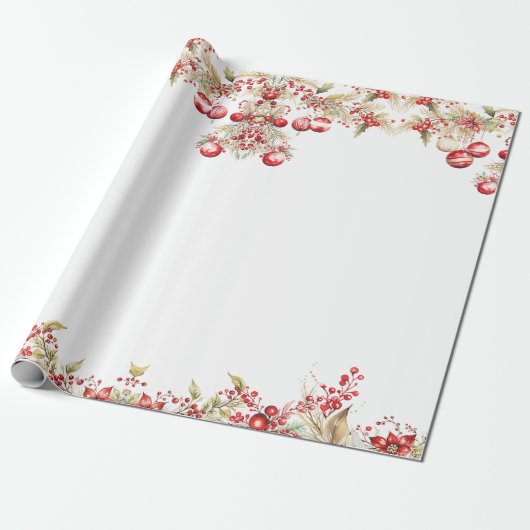 Bloemen Kerstfeest Cadeaupapier (Uitgerold)