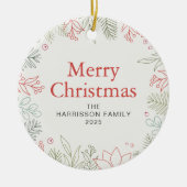 Bloemen Kerstkrans Familie Foto Keramisch Ornament (Voorkant)