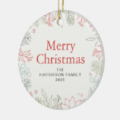 Bloemen Kerstkrans Familie Foto Keramisch Ornament (Links)
