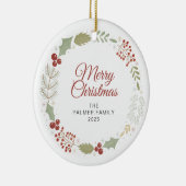 Bloemen Kerstkrans Familie Foto Keramisch Ornament (Rechts)