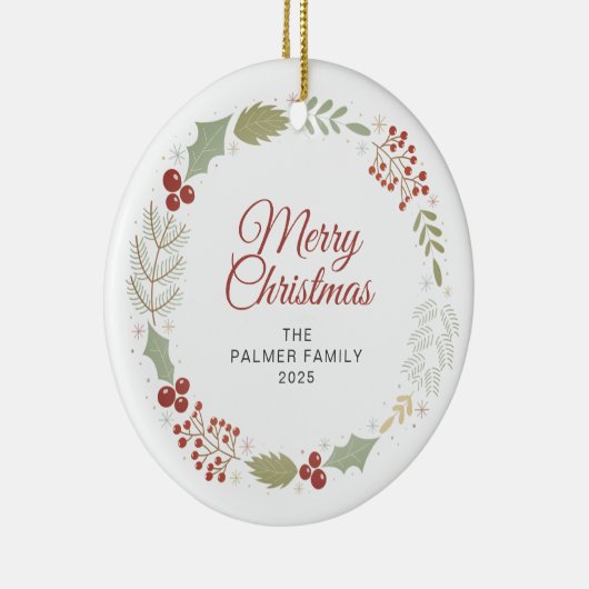 Bloemen Kerstkrans Familie Foto Keramisch Ornament (Rechts)