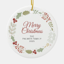 Bloemen Kerstkrans Familie Foto Keramisch Ornament
