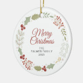 Bloemen Kerstkrans Familie Foto Keramisch Ornament (Links)
