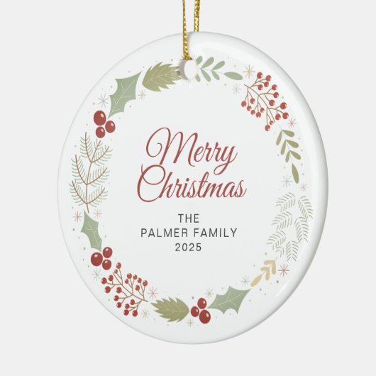 Bloemen Kerstkrans Familie Foto Keramisch Ornament (Links)