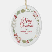 Bloemen Kerstkrans Familie Foto Keramisch Ornament (Rechts)