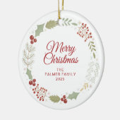Bloemen Kerstkrans Familie Foto Keramisch Ornament (Links)