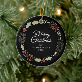 Bloemen Kerstkrans Familie Foto Keramisch Ornament