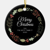 Bloemen Kerstkrans Familie Foto Keramisch Ornament (Voorkant)