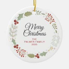 Bloemen Kerstkrans Familie Foto Keramisch Ornament
