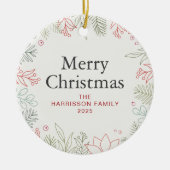 Bloemen Kerstkrans Familie Foto Keramisch Ornament (Voorkant)