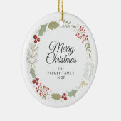 Bloemen Kerstkrans Familie Foto Keramisch Ornament (Rechts)