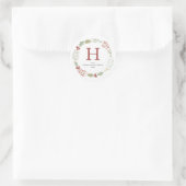 Bloemen Kerstkrans Familie Monogrammed Naam Ronde Sticker (Tas)