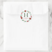 Bloemen Kerstkrans Familie Monogrammed Naam Ronde Sticker (Tas)