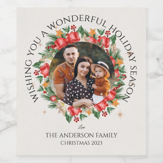  Bloemen Kerstmis Rode Bloemen Foto Gift Wijn Etiket (Enkel label)