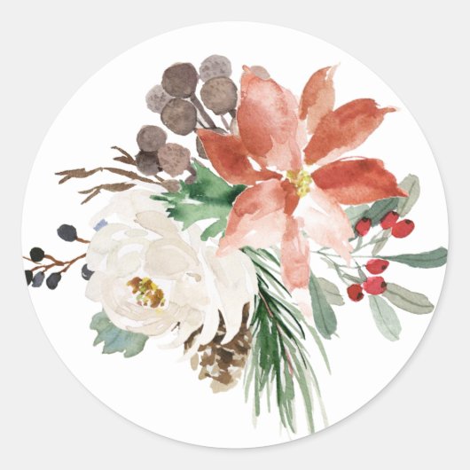Bloemen Kerstmis Ronde Sticker (Voorkant)