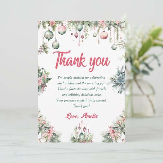 Bloemen Kerstmis Verjaardagsfeest Dank u kaart (Staand voorkant)
