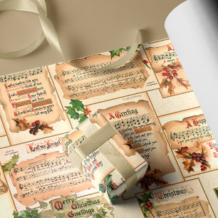  Bloemen Kerstmuziek op Antiek Scrolls Cadeaupapier