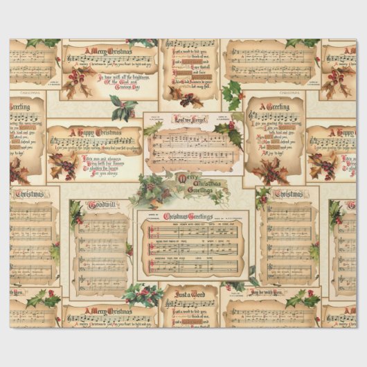  Bloemen Kerstmuziek op Antiek Scrolls Cadeaupapier (Vlak)