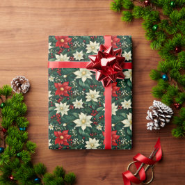 Bloemen kerstpatroon cadeaupapier
