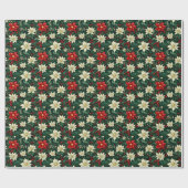 Bloemen kerstpatroon cadeaupapier (Vlak)