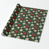 Bloemen kerstpatroon cadeaupapier (Uitgerold)