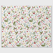 Bloemen kerstpatroon cadeaupapier (Vlak)