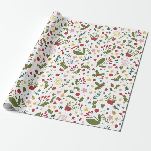 Bloemen kerstpatroon cadeaupapier (Uitgerold)