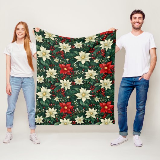 Bloemen kerstpatroon fleece deken (In situ)