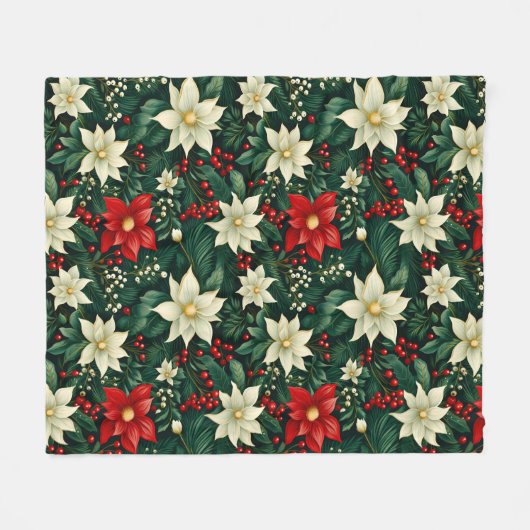 Bloemen kerstpatroon fleece deken (Voorkant (Horizontaal))