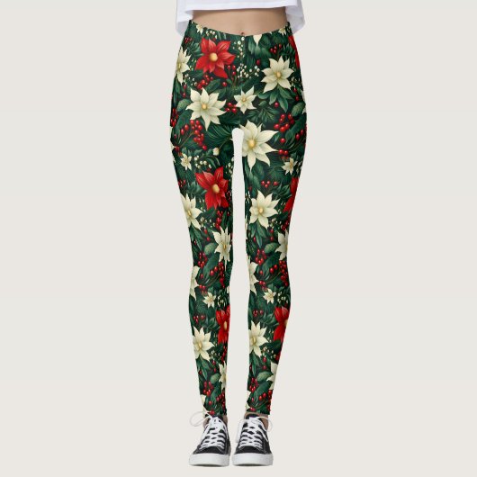 Bloemen kerstpatroon leggings (Voorkant)