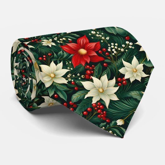 Bloemen kerstpatroon stropdas (Opgerold)