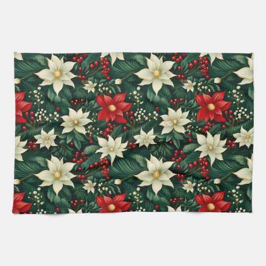 Bloemen kerstpatroon theedoek (Horizontaal)