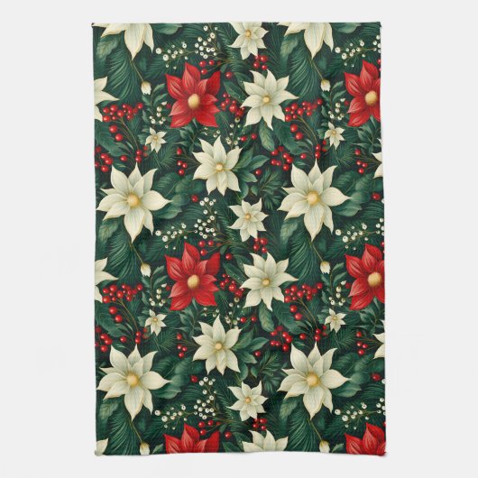 Bloemen kerstpatroon theedoek (Verticaal)