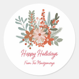 Bloemen Kerstvakantie Familienaam Ronde Sticker