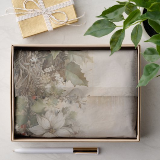 Bloemen Kerstwinter Ephemera Verouderd Tissuepapier (Geschenk)