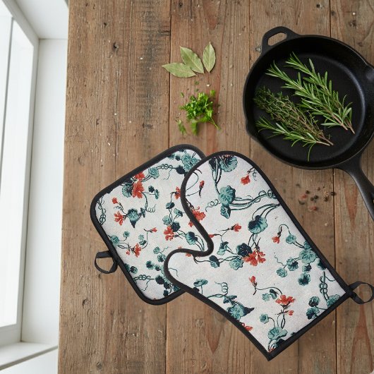 Bloemen Keuken Set - Potholder & Ovenwanten