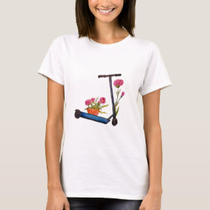 Bloemen & Kick Scooter Eco Vriendelijke Zomer T-sh T-shirt