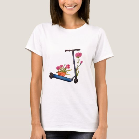 Bloemen & Kick Scooter Eco Vriendelijke Zomer T-sh T-shirt (Voorkant)