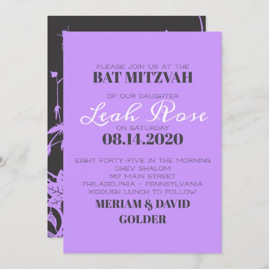 BLOEMEN KIND Bar Bat Mitzvah Uitnodiging (Voorkant / Achterkant)