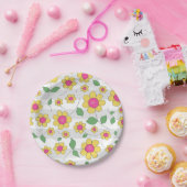 Bloemen kinder roze gele lentedjes papieren bordje (Feest)