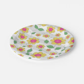Bloemen kinder roze gele lentedjes papieren bordje (Gekanteld)