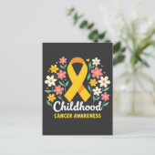 Bloemen Kinderkanker Bewustzijn Geel Lint Aankondigingskaart (Staand voorkant)