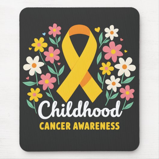 Bloemen Kinderkanker Bewustzijn Geel Lint Muismat (Voorkant)