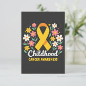 Bloemen Kinderkanker Bewustzijn Geel Lint RSVP Kaartje (Staand voorkant)