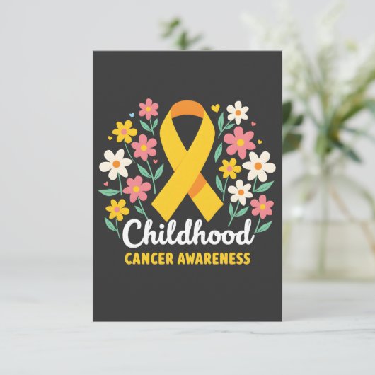 Bloemen Kinderkanker Bewustzijn Geel Lint RSVP Kaartje (Staand voorkant)